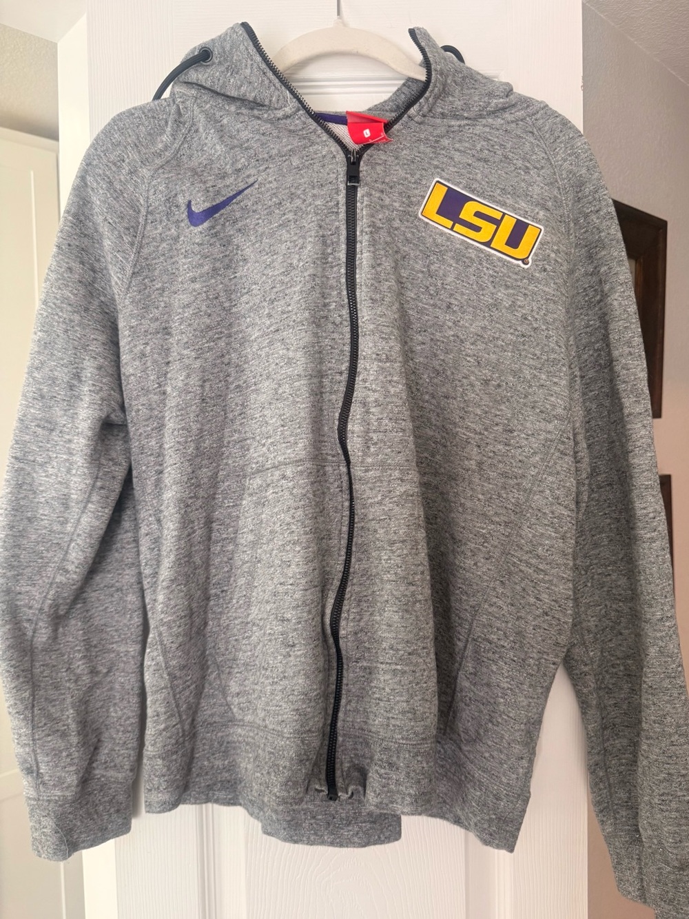 Nike LSU Gray Full-Zip Hoodie with Purple Logo